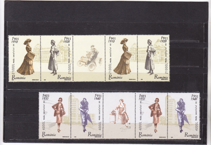 ROMANIA 2003 LP 1623 a MODA SECOLULUI XX SERIA CU VINIETE IN PERECHE MNH.