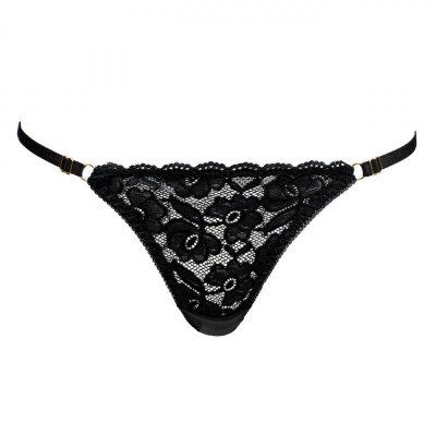 Chiloți Damă String, Model Brazil, Dantelă Neagră, Benzile Laterale Reglabile foto