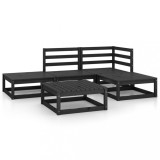 Set mobilier de gradina, 5 piese, negru, lemn masiv de pin