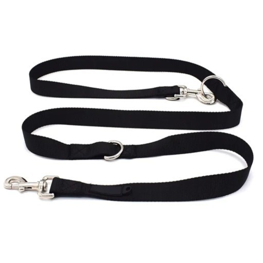 Lesa reglabila pentru caini Nuxie, inel pentru dublare lesa, 5 m, latime 2.5 cm, negru