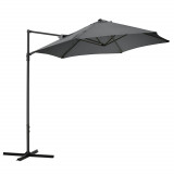 Outsunny Umbrelă de Grădină cu Rotație la 360&deg;, Braț, Bază &icirc;n Cruce și Orificiu de Ventilație, &Oslash;256x245 cm, Gri &Icirc;nchis | Aosom Romania