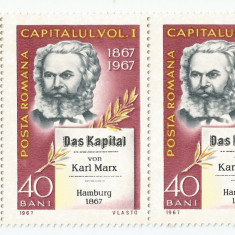 România, LP 661/1967, 100 ani "Capitalul" de Marx, pereche orizontala, MNH