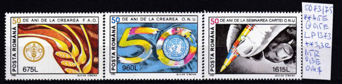 1995 50 de ani de la Crearea ONU LP1373 MNH Pret 1,5+1 Lei