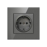 Priza Techstar&reg; Crystal TS1, Sticla Securizata, Simpla, Culoare Gri Metal, 16A, 2