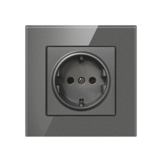 Priza Techstar&reg; Crystal TS1, Sticla Securizata, Simpla, Culoare Gri Metal, 16A