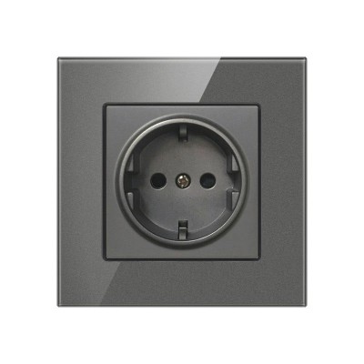 Priza Techstar&amp;reg; Crystal TS1, Sticla Securizata, Simpla, Culoare Gri Metal, 16A foto