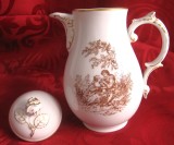 CEAINIC CAFETIETA PORTELAN AURIT FURSTENBERG DECOR CU SCENA PASTORALA / FRAGONARD CAPAC CU TRANDAFIR 19.5 CM
