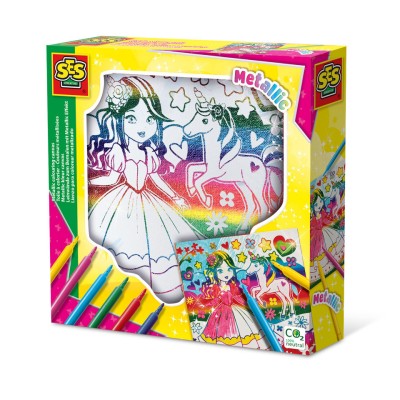 Set creativ copii de colorat pe panza printesa si unicorn cu efect metalic foto