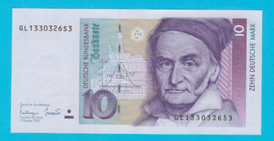 Germania RFG 10 Deutsche Mark 1993 &amp;#039;Gauss&amp;#039; UNC serie: GL 1330326S3 foto