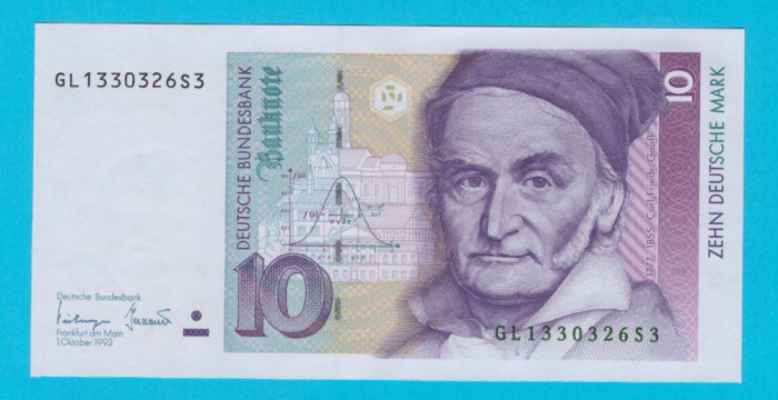 Germania RFG 10 Deutsche Mark 1993 &#039;Gauss&#039; UNC serie: GL 1330326S3