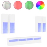 Cumpara ieftin Set comode TV de perete, 7 piese, cu lumini LED, alb