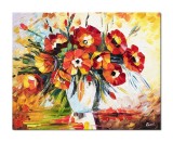 Cumpara ieftin Tablou pictat manual, Vaza cu maci, stilizat, 50x40cm ulei pe panza in cutit efect 3D