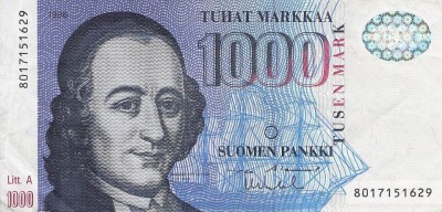 Bancnota Finlanda 1.000 Markkaa 1986 (1991) - P121 XF+ ( vezi descrierea ) foto