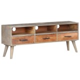 Cumpara ieftin Comoda TV, gri, 130x35x51 cm, lemn masiv de mango nefinisat