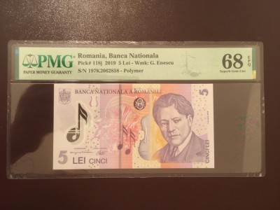 Romania 5 lei 2019 pick 118j grad 68 pmg foto