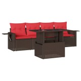 Cumpara ieftin Set canapele de gradina cu 5 piese si perne, poliratan maro