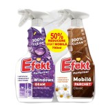 Solutie curatare mobila si parchet + Solutie geamuri Efekt, cu pulverizator, 2 x 750 ml