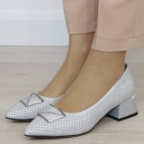 Pantofi argintii comozi din piele naturala BY6935-1 03