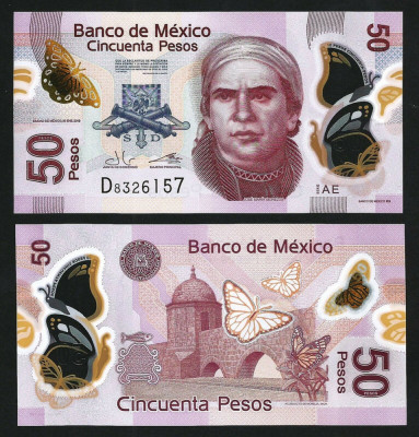 MEXIC █ bancnota █ 50 Pesos █ 2019 █ P-123A █ SERIE AE █ POLIMER UNC necirculata foto