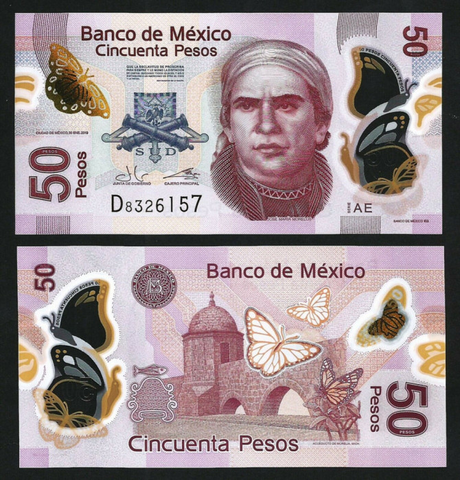 MEXIC █ bancnota █ 50 Pesos █ 2019 █ P-123A █ SERIE AE █ POLIMER UNC necirculata