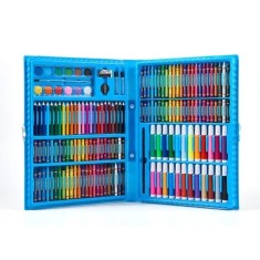 Set de pictura si desen pentru copii WePro Store, 168 piese, 24 creioane colorate, 48 creioane cerate, 48 pasteluri cu ulei, 12 culori acuarele, Albas
