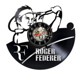 Ceas de perete Roger Federer, disc vinil, Negru, 30 cm, Mecanism Quartz Silentios, Manual