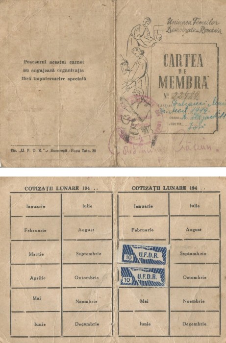 Romania, Uniunea Femeilor Democrate din Romania, Cartea de membra, 1949