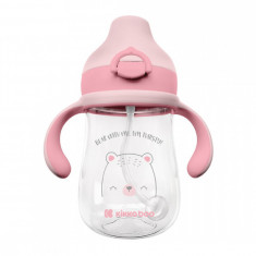 Cana din tritan cu pai si manere KikkaBoo 300ml Bear with me Pink