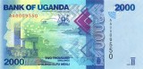 UGANDA █ bancnota █ 2000 Shillings █ 2010 █ P-50 █ SERIA AA █ sub AA0009600 █ UNC █ necirculata