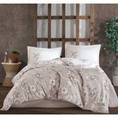 Lenjerie de pat din bumbac 100%, Clasy, pentru pat dublu, model Roza Beige