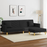 Canapea extensibila cu pernuta si taburet 2locuri negru textil GartenMobel Dekor, vidaXL