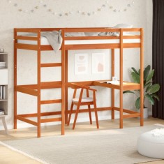 Cadru pat supraetajat cu birou, maro 100x200 cm lemn masiv pin