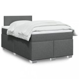 VidaXL Pat box spring cu saltea, gri &icirc;nchis, 120x190 cm, textil