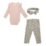 Set de 3 piese bebeluși din bumbac cu model floral și culorile somon, CMCLASS