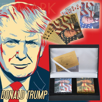 2 Seturi Carti Poker / Joc - Placat cu Aur / Argint - Model DONALD TRUMP foto