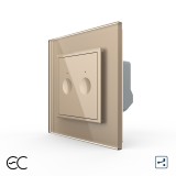 Intrerupator dublu touch cap scara Livolo Zigbee cu rama din sticla, auriu