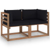 Canapea din paleti de gradina, 2 locuri, perne negre, lemn pin GartenMobel Dekor, vidaXL