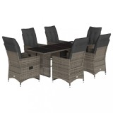 Cumpara ieftin Set bistro de gradina cu perne, 7 piese, gri, poliratan
