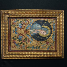 Iconita Maica Domnului, sec 19, pictata matase, colectie, cadou