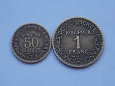 LOT 2 MONEDE 50 CENTIMES, 1 FRANC - 1924 FRANTA foto