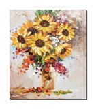 Tablou 3D Vaza cu floarea soarelui pictat manual, 60x50cm ulei pe panza, Leonard Covaci
