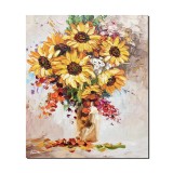 Tablou 3D Vaza cu floarea soarelui pictat manual, 60x50cm ulei pe panza, Leonard Covaci