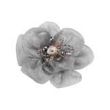 Floare din organza cu margele pentru cusut sau lipit pe haine, diametru 6 cm, Gri, Crisalida