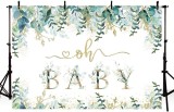 Cumpara ieftin Fundal foto pentru Baby Shower Mehofond, vinil, alb/verde/auriu, 210 x 150 cm