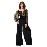 Pantaloni palazzo cu talie inalta din catifea