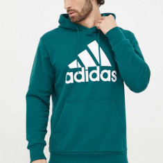 adidas hanorac de bumbac bărbați, culoarea verde, cu glugă, cu imprimeu IS1354