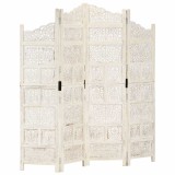 Cumpara ieftin Paravan camera sculptat manual, 4 panouri, alb 160x165 cm mango