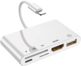 Cumpara ieftin Adaptor multifunctional 5 in 1, cititor de carduri, compatibil iphone, USB, HDMI - Alb, Dactylion