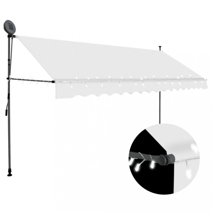 vidaXL Copertină retractabilă manual cu LED, crem, 400 cm 145875
