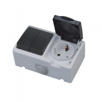 Corp intrerupator dublu cu priza PT, Atom, pentru exterior, IP54, Schuko foto